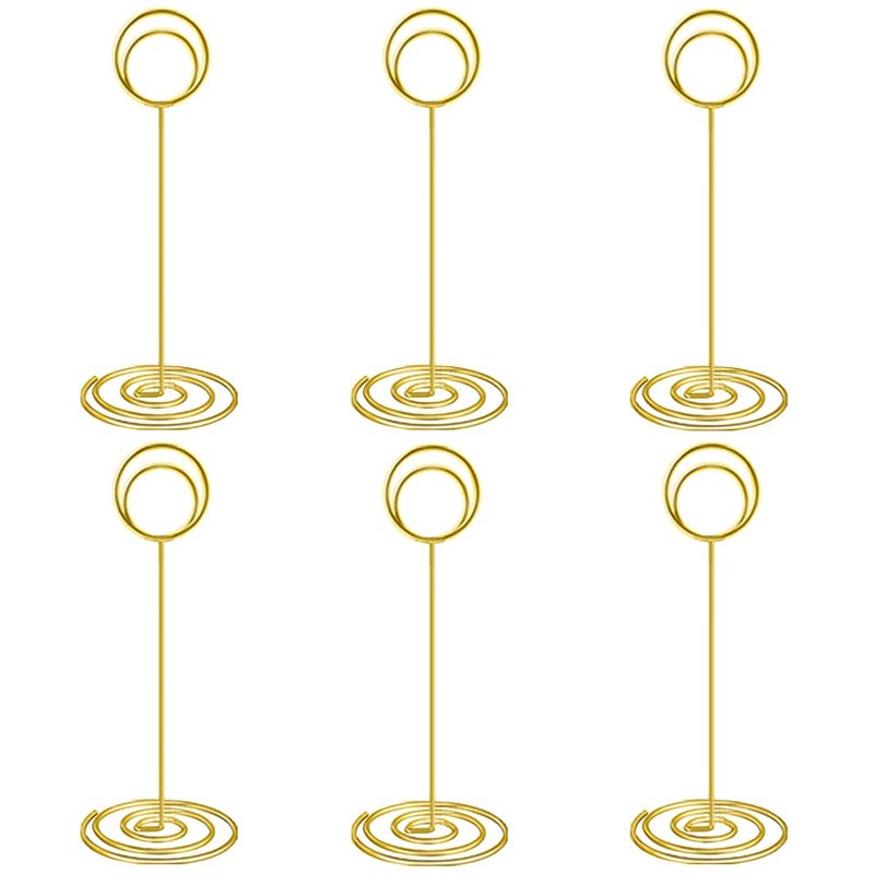 Radezon 10 Pack 8.75 inch Tall Table Number Holders Place Card Holder Table Picture Holder Wire Photo Holder Clips Picture Memo Note Photo Stand (Gold) - Image 1